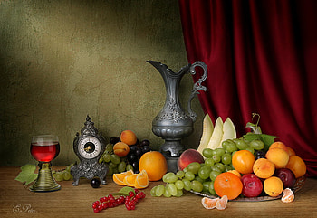 classic still life 2, still life, old, vine, ftuits, glass, clock, jag, variable HD wallpaper