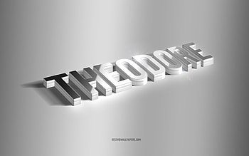 Theodore, silver 3d art, gray background, with names, Theodore name, Theodore greeting card, 3d art, with Theodore name HD wallpaper