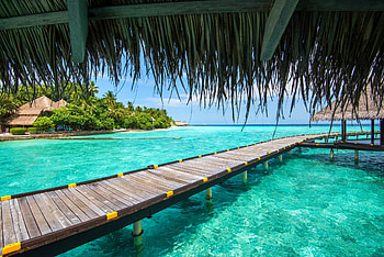 Brown and yellow, Wooden pathway, Maldives beauty, Serene walkway HD wallpaper