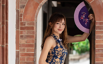 Girl with Fan, Asian, girl, fan, brunette HD wallpaper