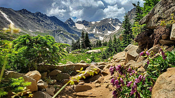 Indian Peaks Wilderness, Colorado, rockies, trees, clouds, landscape, sky, rocks, usa, stones HD wallpaper