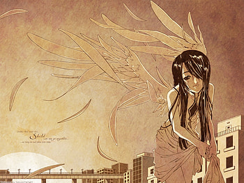 Under this vast Sky, wings, white, series, city, ova, ah my goddess, beautiful, black hair, long hair, wet, anime, skuld, manga, sunset HD wallpaper