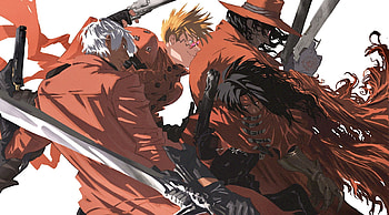 Crimson Guns: Trigun's Vash, Dante, Vincent & Alucard —, Trigun, Vincent Valentine, Alucard (Hellsing), Dante (Devil May Cry), Vash the Stampede HD wallpaper