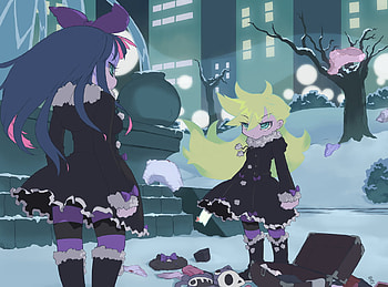 Panty and Stocking , night, gaterbelt, city, blonde, ribbon, long hair, snow, stocking, panty, bow HD wallpaper