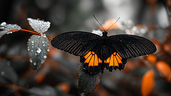 Midnight Ember Butterfly — Black & Orange Nature Ultra, nature, butterfly, leaf HD wallpaper