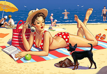 Experience on the Beach, dog, girl, water, beach HD wallpaper