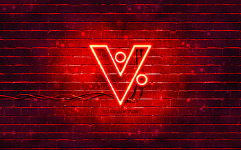 VeriCoin red logo, , red brickwall, VeriCoin logo, cryptocurrency, VeriCoin neon logo, VeriCoin HD wallpaper