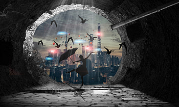 Girl Dancing With Umbrella Birds Artwork, umbrella, birds, artwork, dancing, artist, digital-art HD wallpaper