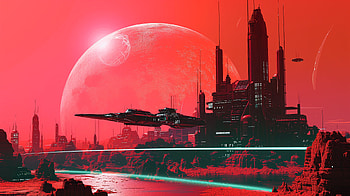 Red Sci-Fi Cityscape, Sci Fi, spaceship, futuristic city, Digital Art HD wallpaper