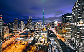 CN Tower, Toronto city lights, Cityscape, Ontario HD wallpaper