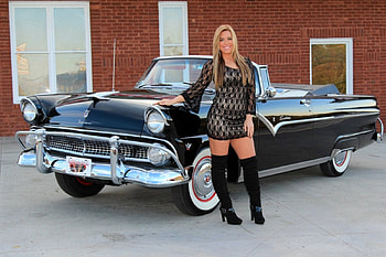 1955-Ford-Sunliner-Convertible, Black, Model, Classic, Babe HD wallpaper