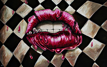 Lips and pearls, white, Omri Koresh, omrikoresh, black, art, pink, digital, abstract HD wallpaper