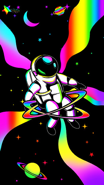 Colorful Astronaut, cosmic, rainbow, neon, universe, bright, galaxy HD phone wallpaper