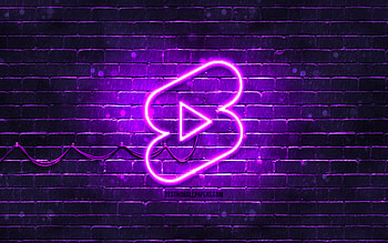 Youtube shorts violet logo, , violet brickwall, Youtube shorts logo, social networks, Youtube shorts neon logo, Youtube shorts HD wallpaper