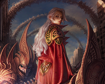 Judith, girl, fantasy, red, kyu yong eom HD wallpaper