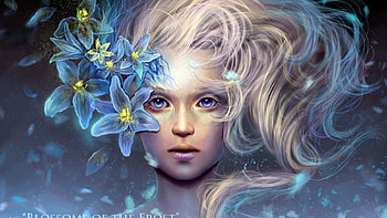 Blossoms Of The Frost, blue, girl, fantasy, blossoms HD wallpaper