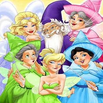 Merlin and The Ladies, disney, cartoon, merlin, ladies HD wallpaper