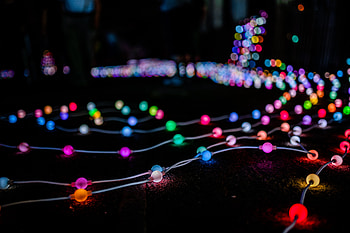 Shine, Light, Miscellanea, Miscellaneous, Multicolored, Motley, Darkness, Garland, Garlands, Light Bulbs HD wallpaper