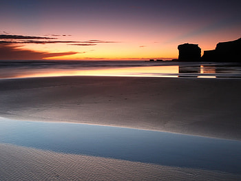 Pink Sunset , sandy beach, pink sunset, sunset beach, strand, sunset, sunrise HD wallpaper