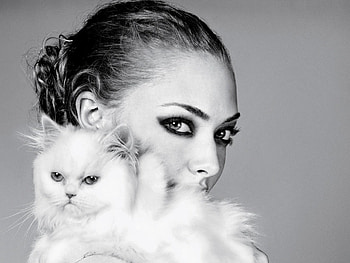 PORTRAIT IN BW, sweet, animal, graphy, bw, cute, cat, wp, woman, white cat, portrait, face HD wallpaper