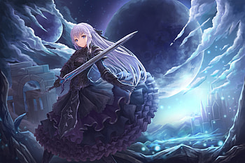 |Kingdoms & Galaxies|, planets, sword, anime, sky, castle HD wallpaper
