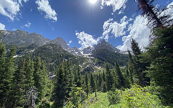 Cascade Canyon in Grand Teton National Park, trees, clouds, landscape, sky, mountains, usa, wyoming HD wallpaper