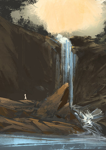 Art, Rocks, Waterfall, Paint, Canvas HD phone wallpaper