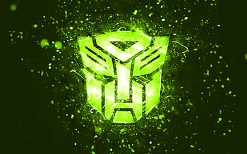 Transformers lime logo, , lime neon lights, creative, lime abstract background, Transformers logo, cinema logos, Transformers HD wallpaper