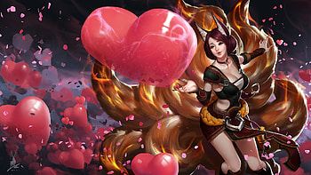 Fantasy girl, valentine, pink, fantasy, feihong chen, girl, heart HD wallpaper