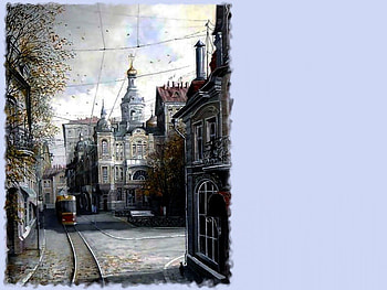 Russian Street Car 1, artwork, scenery, painting, art, cityscape, Russian, street car HD wallpaper