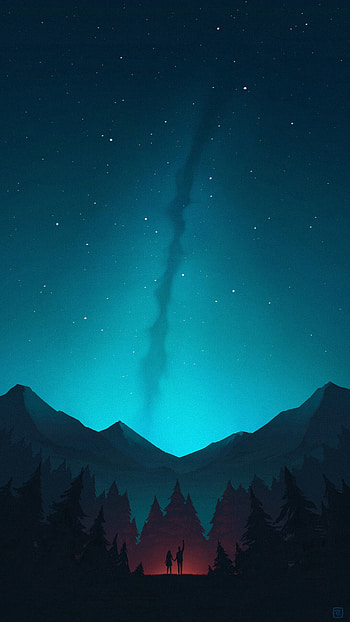 Art, Mountains, Night, Forest, Silhouettes, Starry Sky HD phone wallpaper