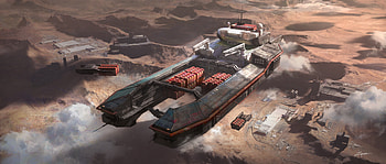 Cargo Ship, Sci Fi, spaceship, desert landscape, futuristic design HD wallpaper