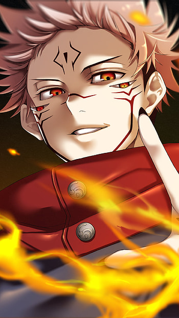 Sukuna's Crimson Gaze Pink-Haired Cursed Flame Jujutsu : Red-Eye Fury, red eyes, pink hair, Sukuna (Jujutsu Kaisen), Anime, Jujutsu Kaisen HD phone wallpaper