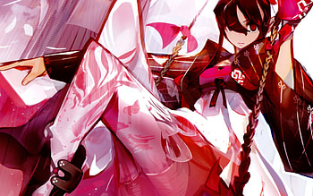 Tone, kimono, black, staff, hot, tattoo, girl, wizard, babe, anime, hair HD wallpaper