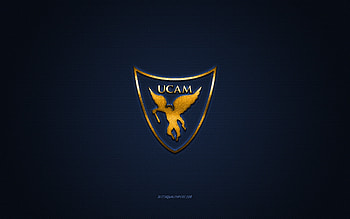 UCAM Murcia CB, Spanish basketball club, yellow logo, blue carbon fiber background, Liga ACB, basketball, Murcia, Spain, UCAM Murcia CB logo HD wallpaper