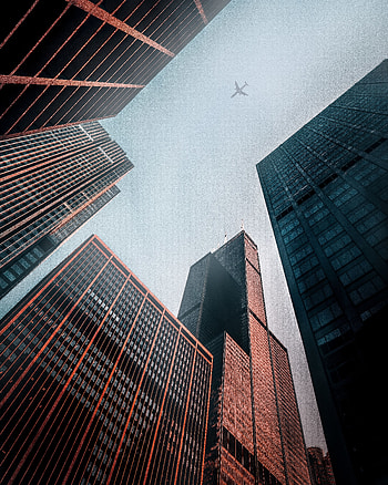 Cities, Building, Skyscrapers, Plane, Airplane, Bottom View, Facades HD phone wallpaper