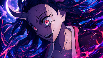 Nezuko Kamado — Bloodmoon Fury, Anime, Horns, Red Eyes HD wallpaper