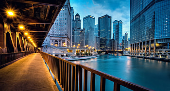 Cities, Houses, Rivers, Usa, City, Building, Shine, Light, Road, Skyscrapers, Bridge, Illumination, Evening, United States, Lighting, Chicago, Illinois, Llinois HD wallpaper