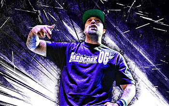 B-Real, grunge art, american rapper, music stars, B-Real with micro, blue abstract rays, Louis se, american celebrity, B-Real HD wallpaper