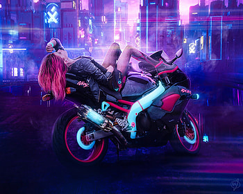 Cyberpunk Girl On Bike, cyberpunk, artwork, artist, artstation HD wallpaper