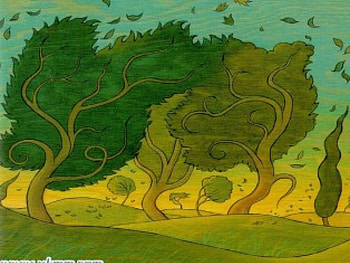 Dancing Trees, wind, trees, leaves floating HD wallpaper