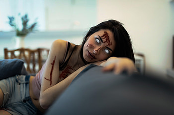 Zombie, Dark, Black Hair, Blood, Scar, Smile, White Eyes HD wallpaper