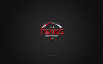 LG Twins, South Korean baseball club, KBO League, red logo, gray carbon fiber background, baseball, Seoul, South Korea, LG Twins logo HD wallpaper