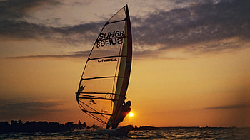 Sports, Landscape, People, Sunset, Sea, Serfing HD wallpaper