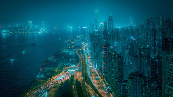 Cities, Building, View From Above, Road, Fog, Night City, Megapolis, Megalopolis HD wallpaper