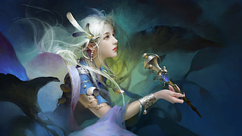 Fantasy girl, blue, april liu, frumusete, fantasy, green, gorgeous, luminos, girl, superb HD wallpaper
