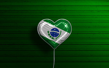 I Love Parana, , realistic balloons, green wooden background, brazilian states, flag of Parana, Brazil, balloon with flag, States of Brazil, Parana flag, Parana, Day of Parana HD wallpaper