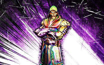 Holo Foil Doctor Doom, grunge art, Fortnite Battle Royale, Fortnite characters, Holo Foil Doctor Doom Skin, violet abstract rays, Fortnite, Holo Foil Doctor Doom Fortnite HD wallpaper