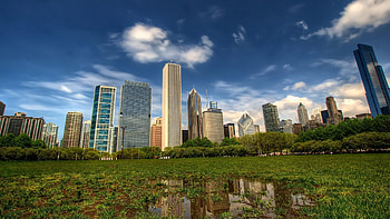 Cities, Grass, Sky, City, Reflection HD wallpaper