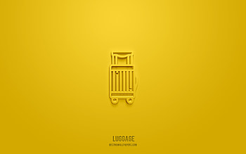 luggage 3d icon, yellow background, 3d symbols, luggage, hotel icons, 3d icons, luggage sign, hotel 3d icons HD wallpaper